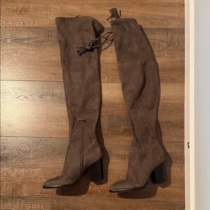 Brownish Gray Suede Over-the-Knee Boots